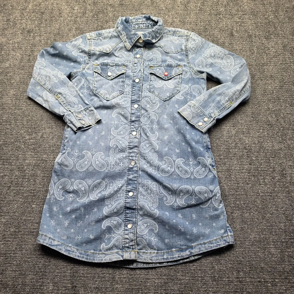 Gymboree Girls Size 8 Denim Shirt Dress Western Paisley Snap Front Light Wash